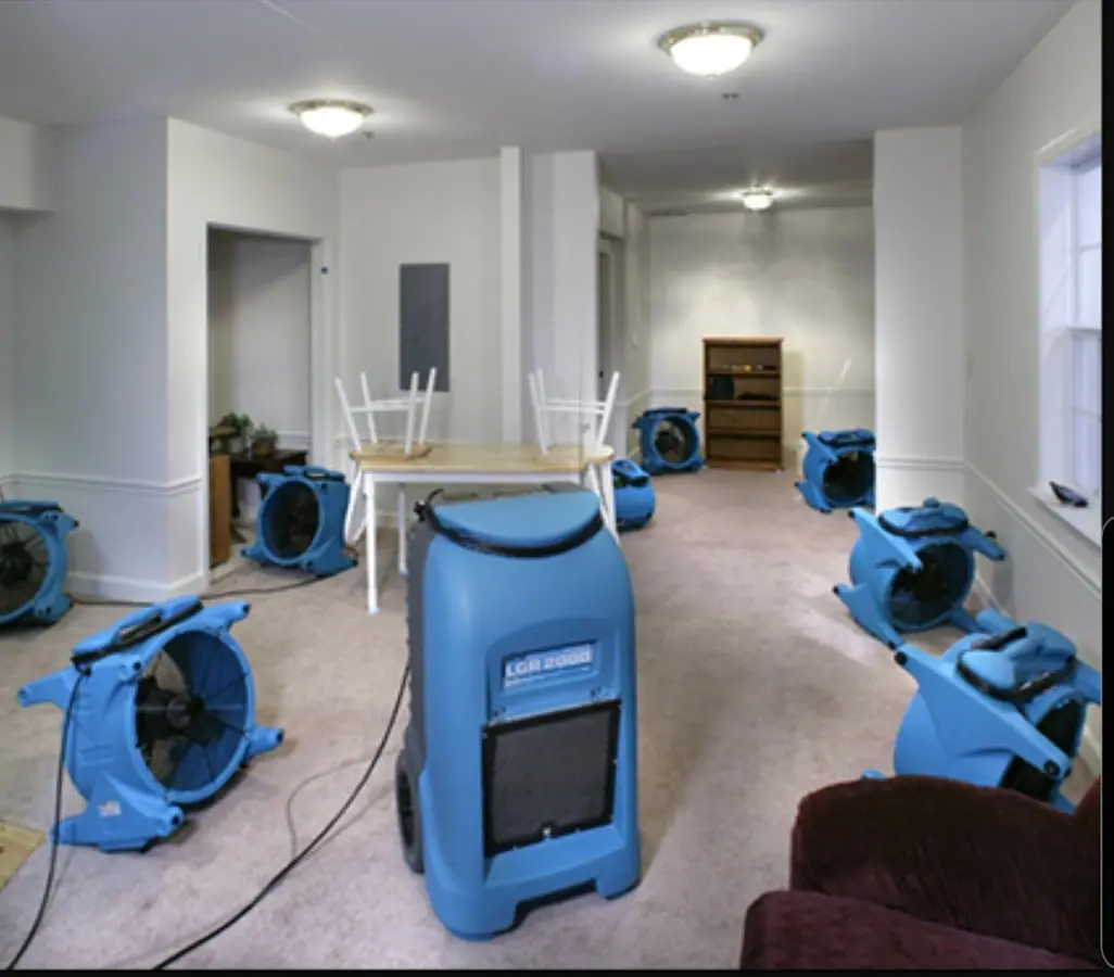 Air movers and dehumidifier setup for Water Damage Restoration in Kuna